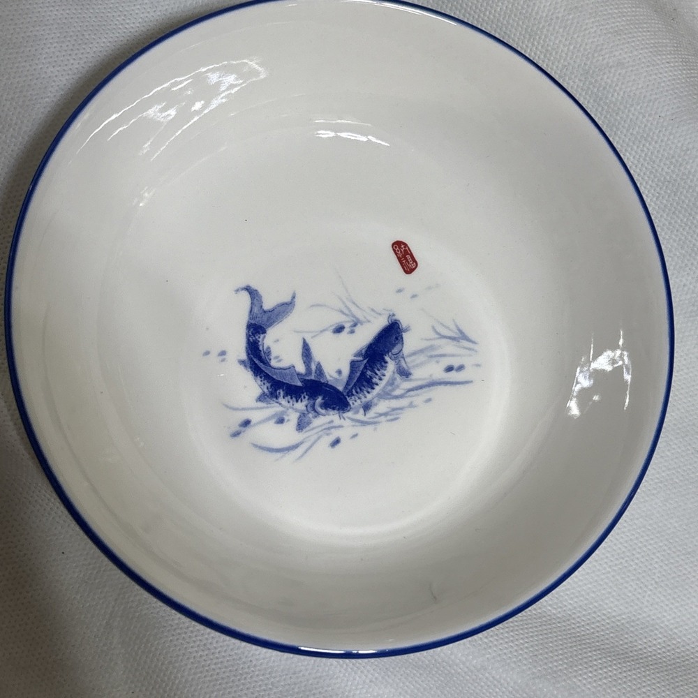 Vintage Blue And White Koi Fish Sauce Bowl (3-7/8") - Set of 4